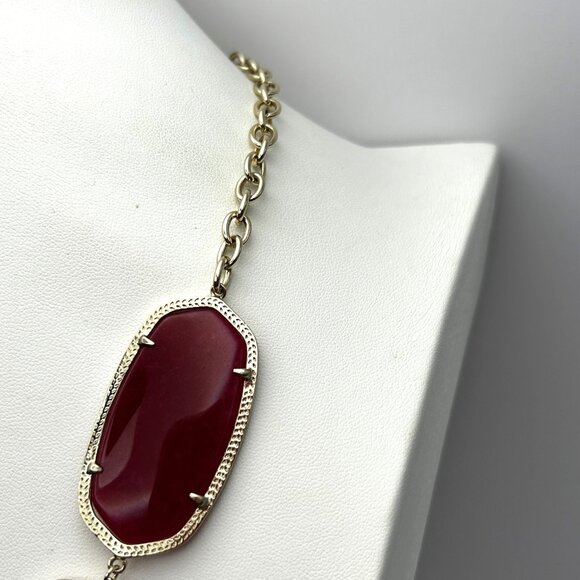 Kendra Scott Statement Necklace Fuchsia Pink Oval Stones Gold Tone Retired - Picture 10 of 11